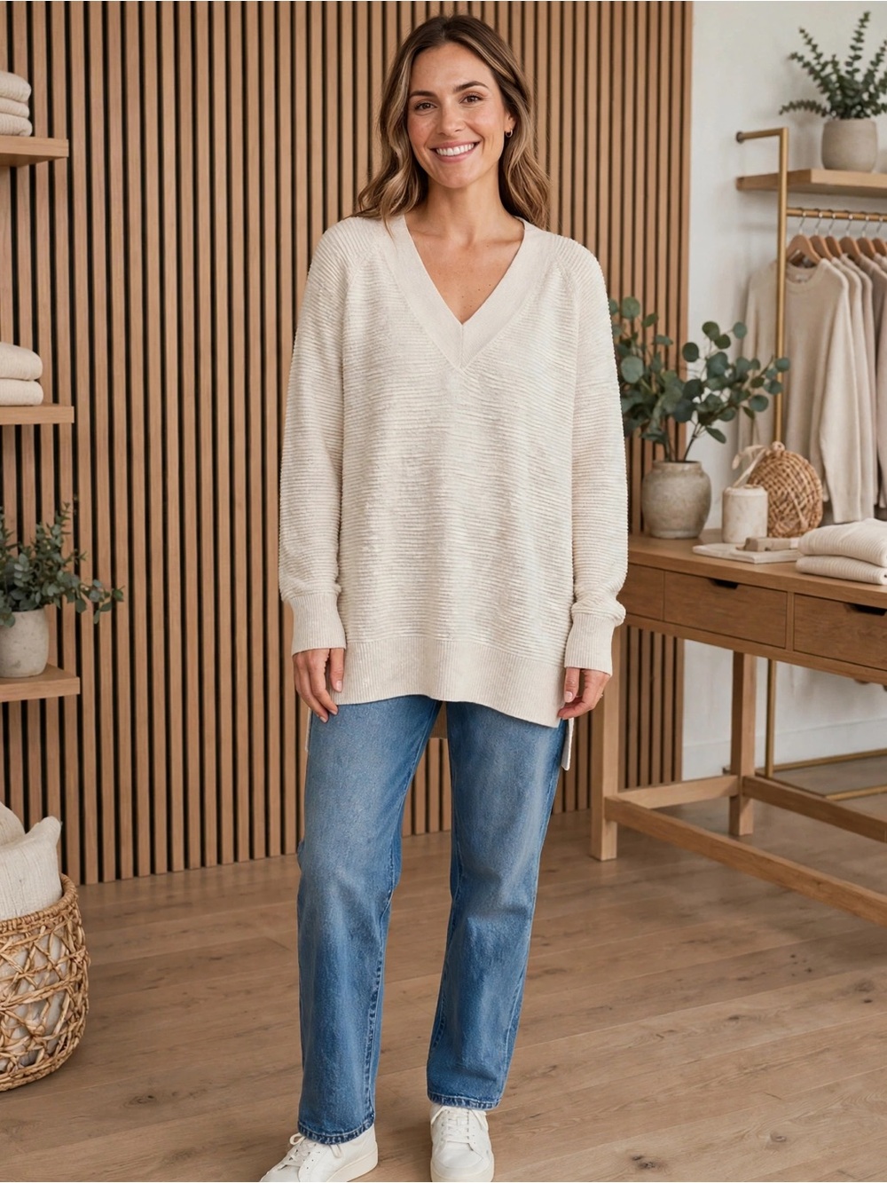 Loft V-Neck Y2K Textured Knit Sweater